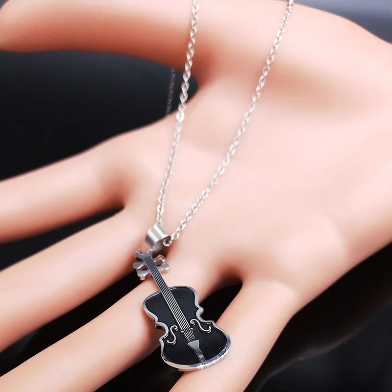 Black Violin Pendant Necklace