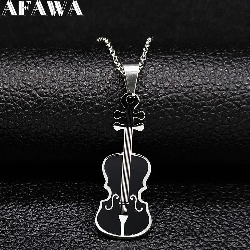 Black Violin Pendant Necklace