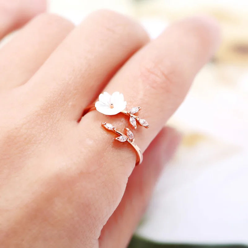 Rose Gold Crystal Leaf Rings