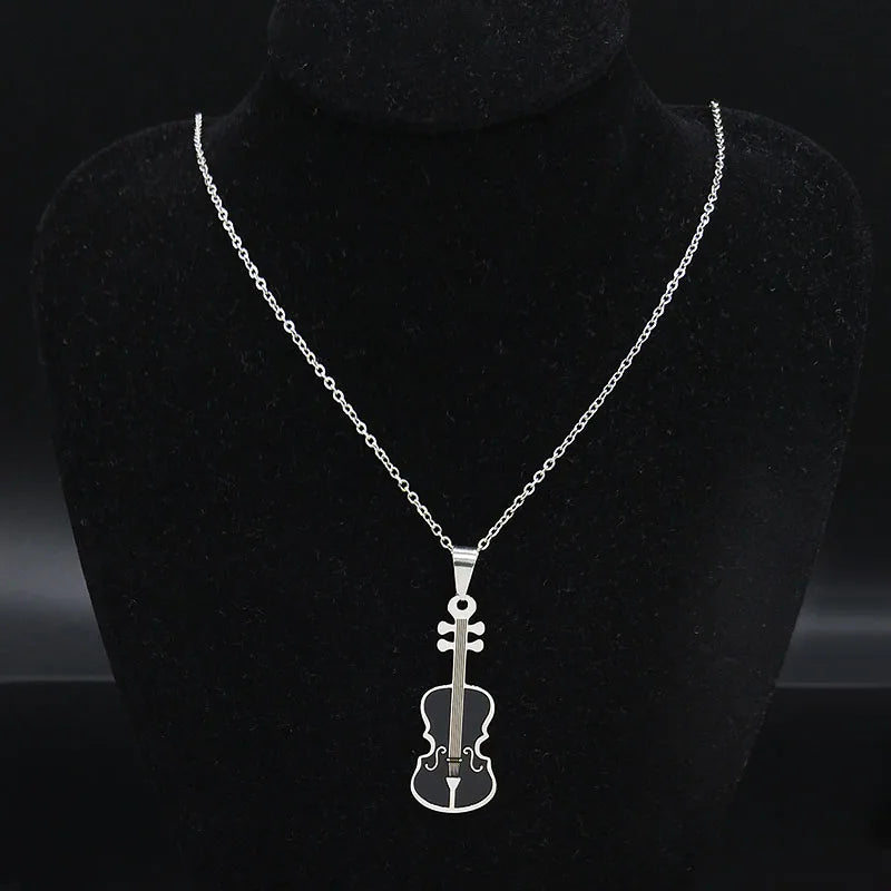 Black Violin Pendant Necklace