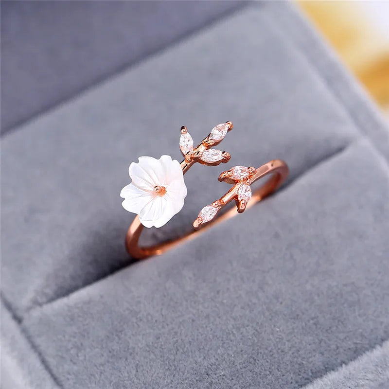 Rose Gold Crystal Leaf Rings