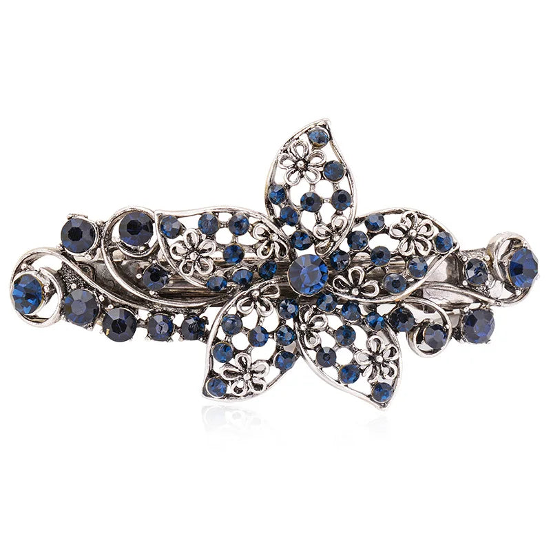 Silver Plated Hairpins with Blue Crystals