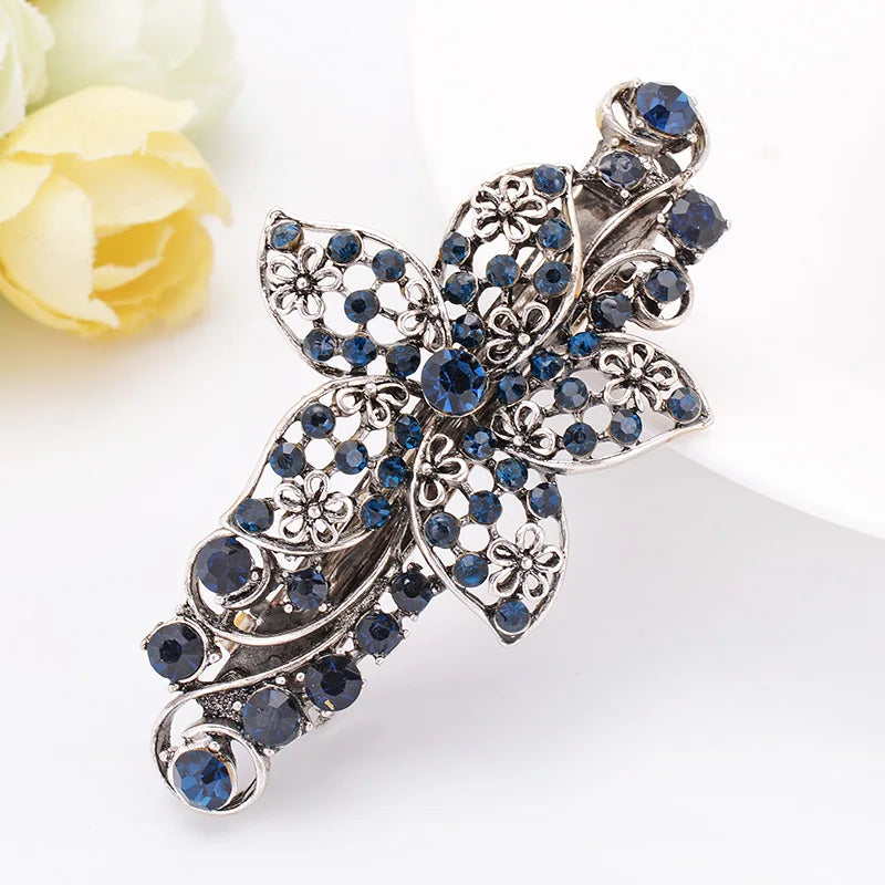 Silver Plated Hairpins with Blue Crystals