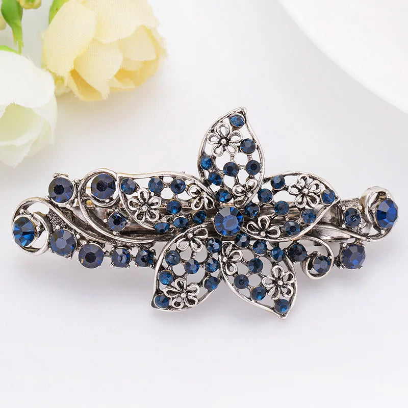 Silver Plated Hairpins with Blue Crystals