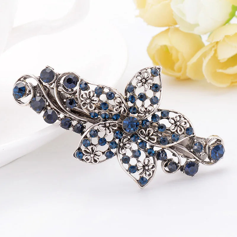 Silver Plated Hairpins with Blue Crystals