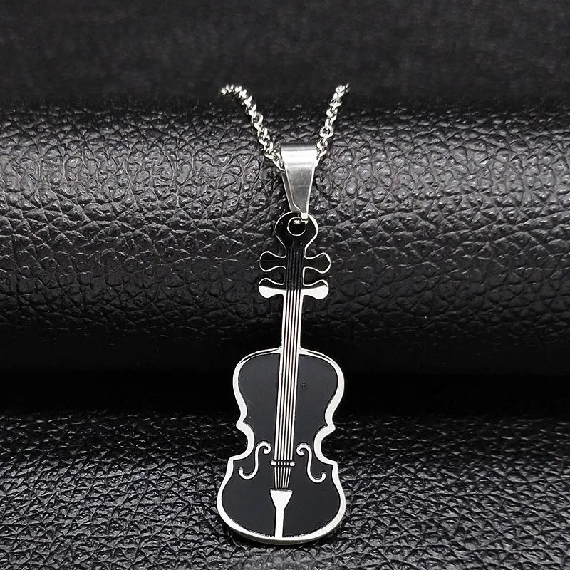 Black Violin Pendant Necklace