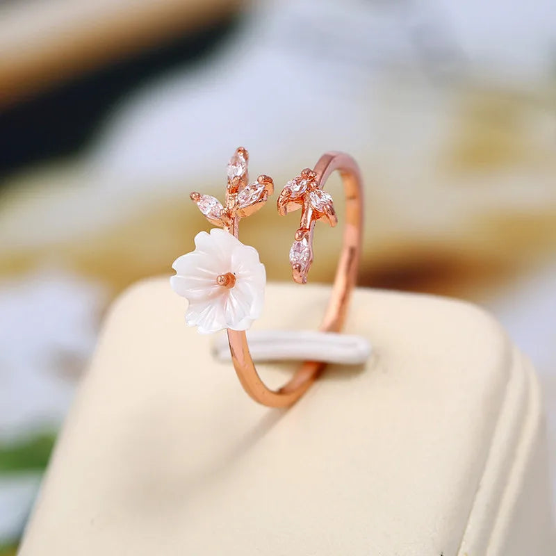 Rose Gold Crystal Leaf Rings