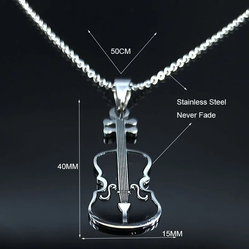 Black Violin Pendant Necklace