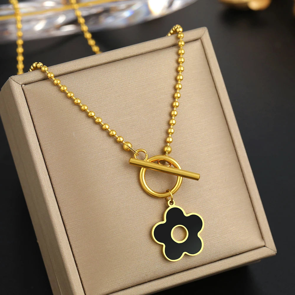 Black Flower Pendant Chains