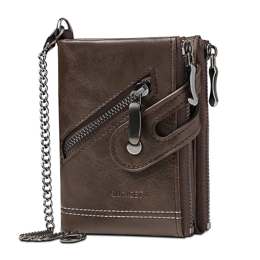 Retro Leather Wallet with Metal Chain