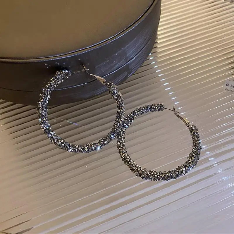 Round Rhinestone Hoop Earrings