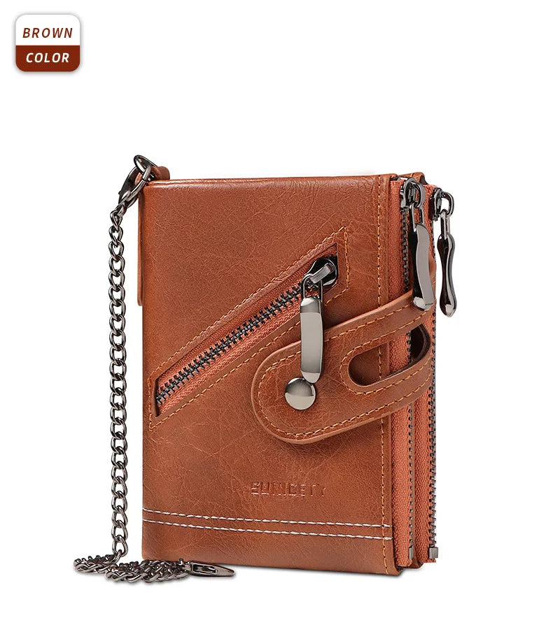 Retro Leather Wallet with Metal Chain