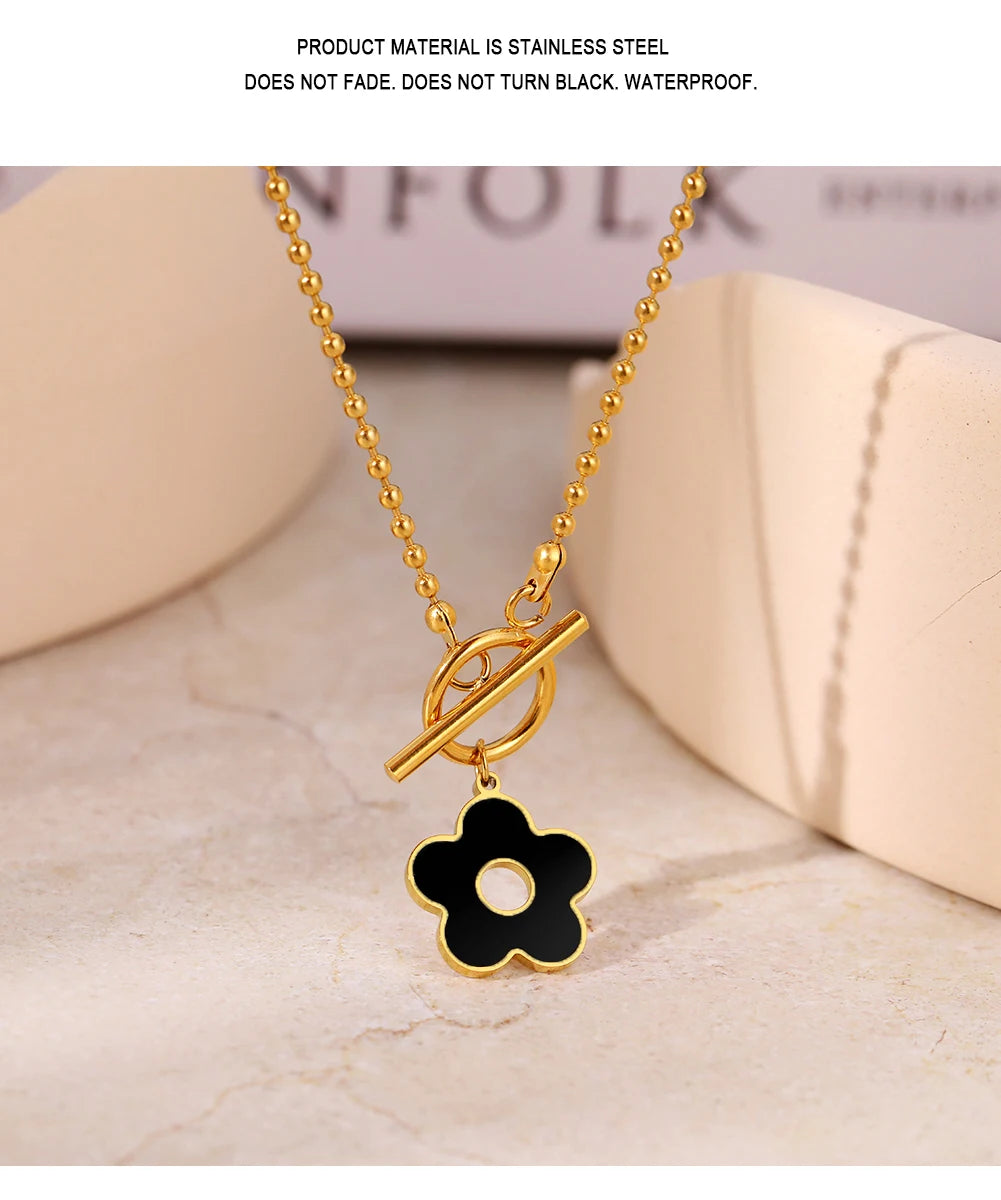 Black Flower Pendant Chains