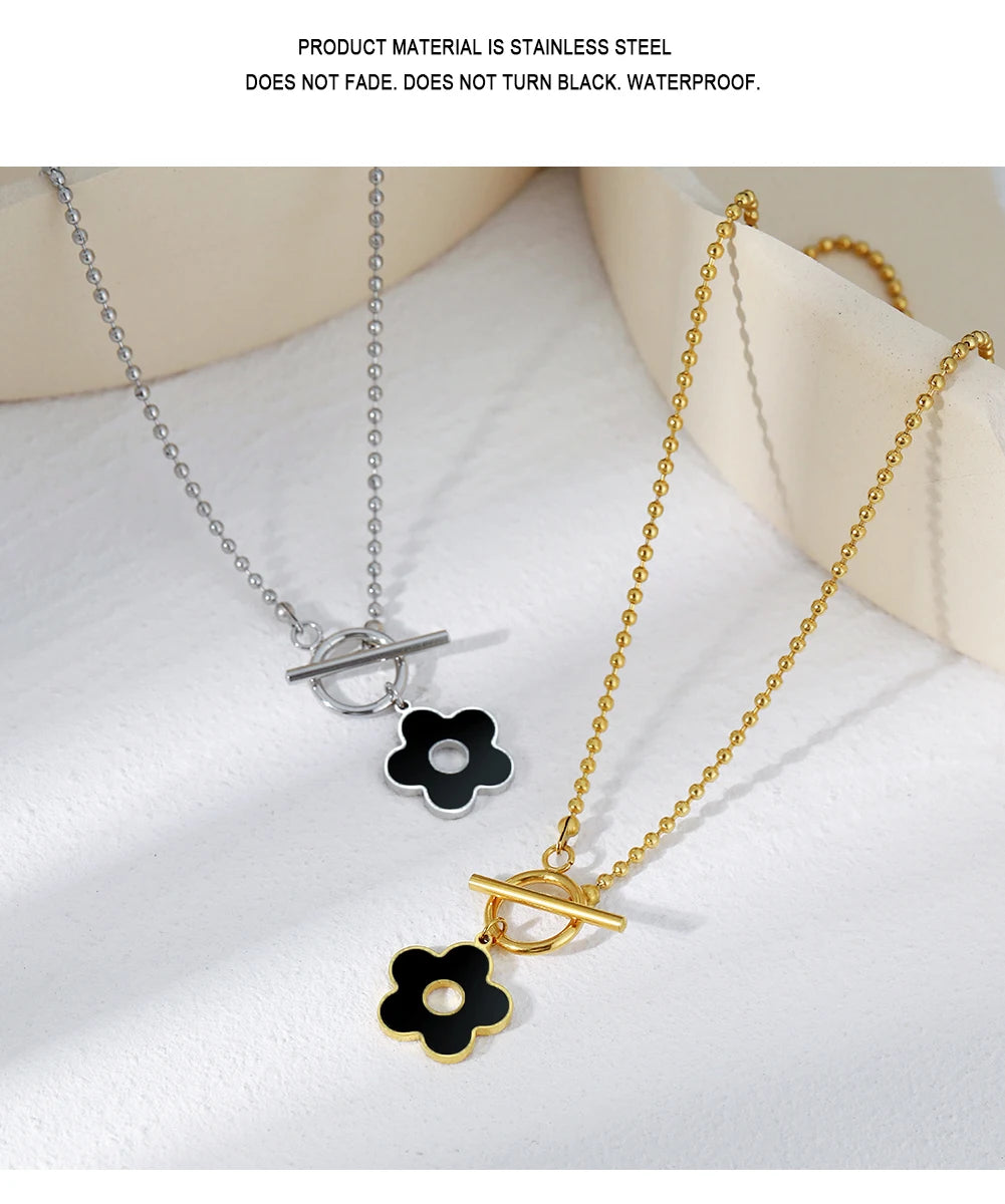 Black Flower Pendant Chains