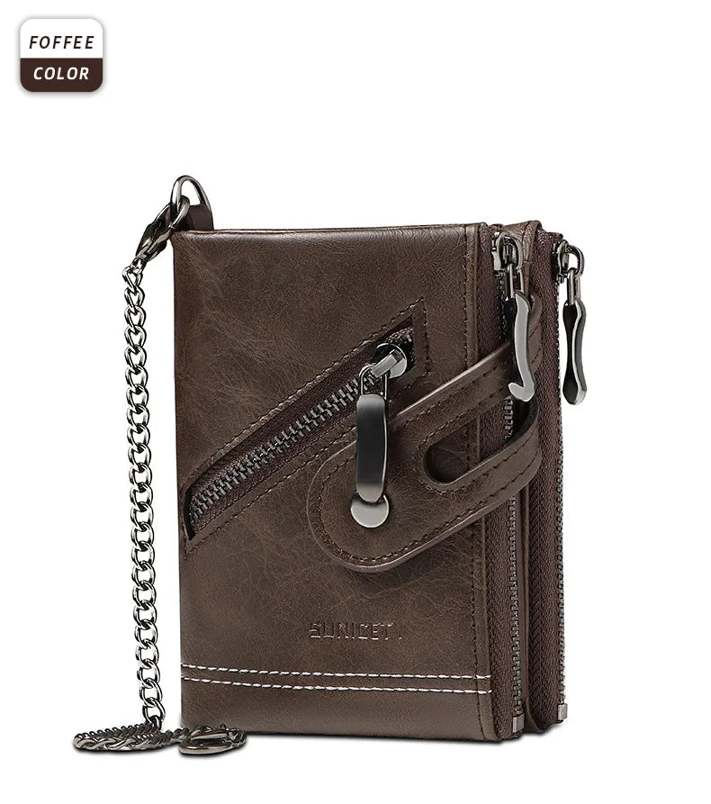 Retro Leather Wallet with Metal Chain