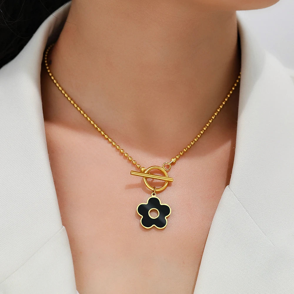 Black Flower Pendant Chains