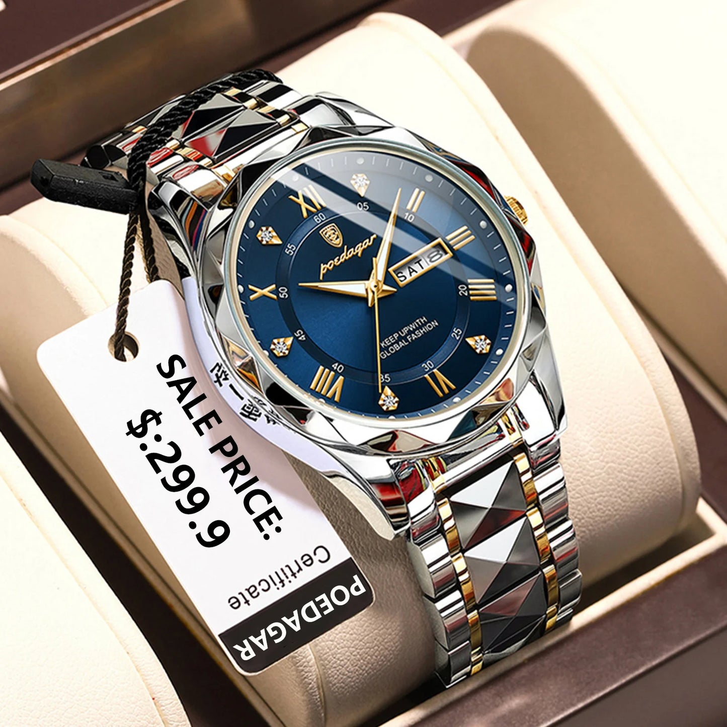 Luminous Steel & Quartz Water Resistant Watch