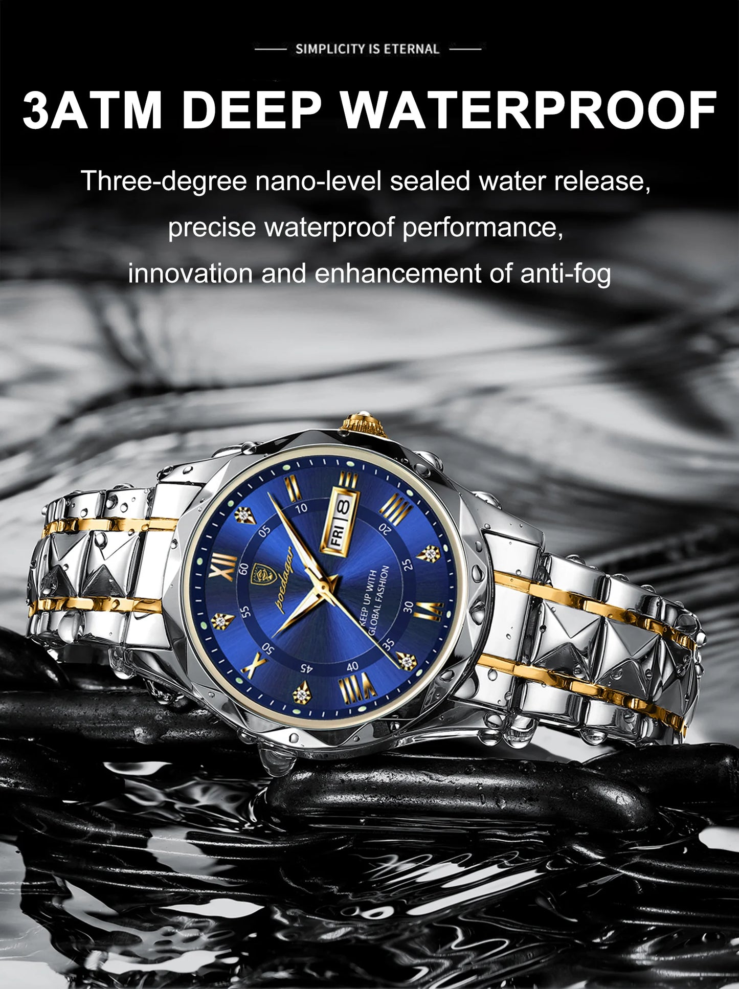 Luminous Steel & Quartz Water Resistant Watch