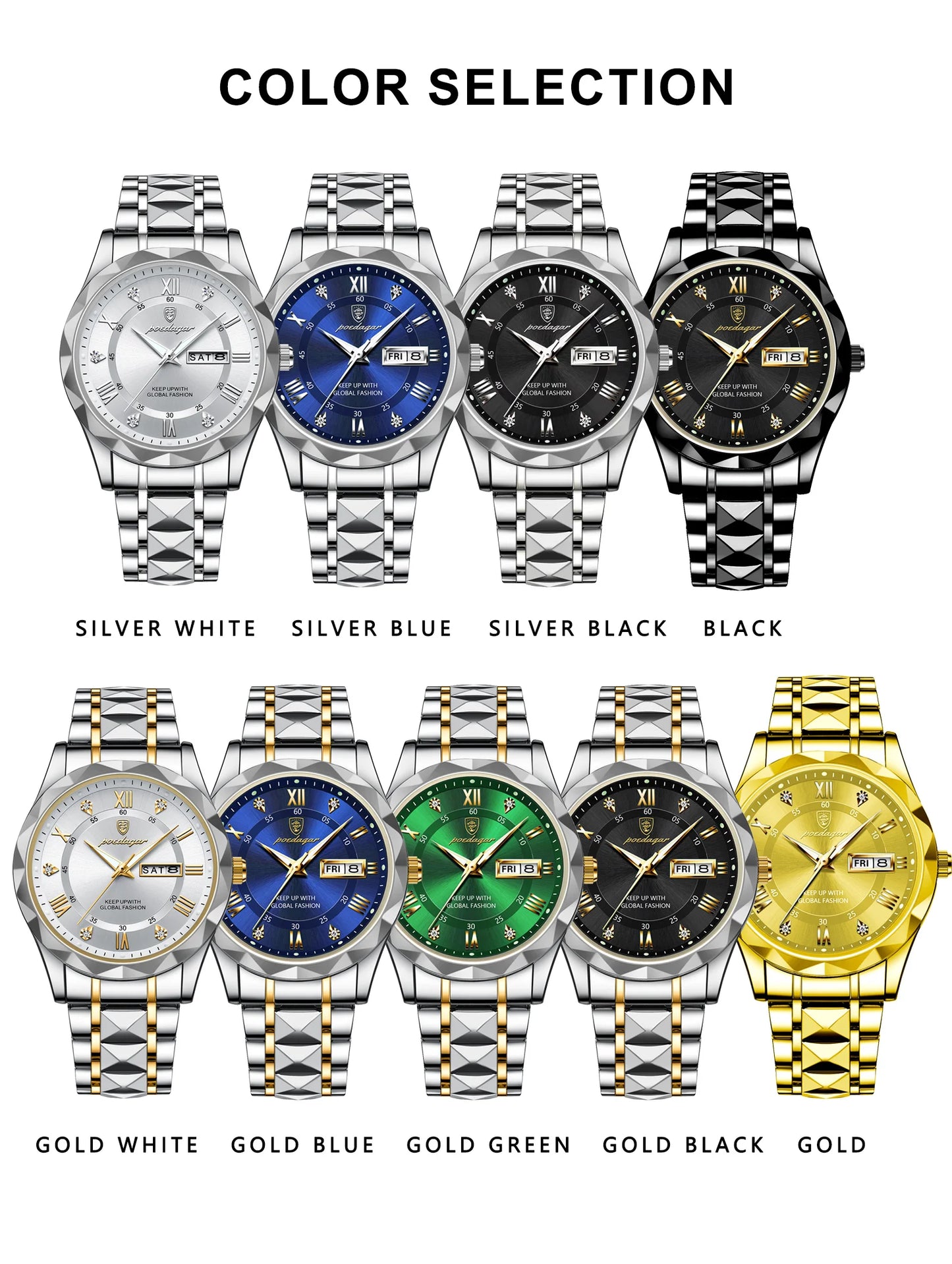 Luminous Steel & Quartz Water Resistant Watch