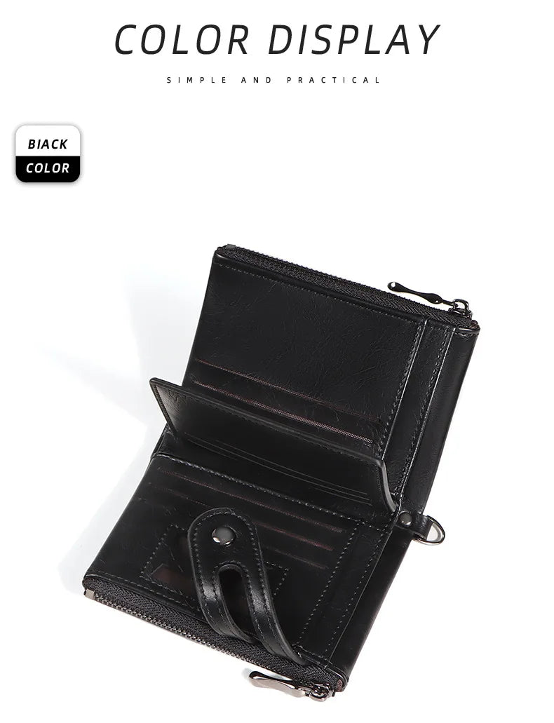 Retro Leather Wallet with Metal Chain