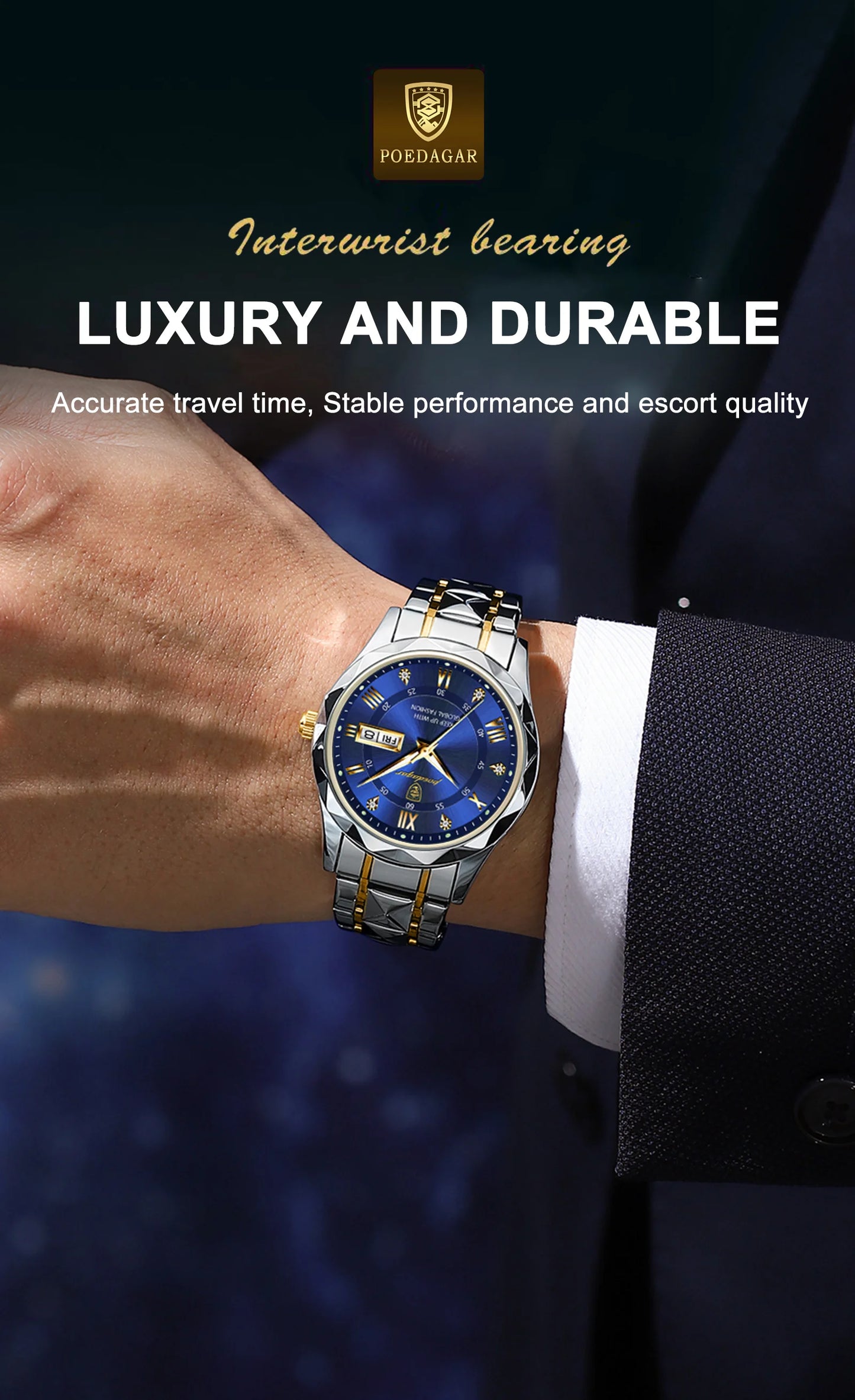 Luminous Steel & Quartz Water Resistant Watch