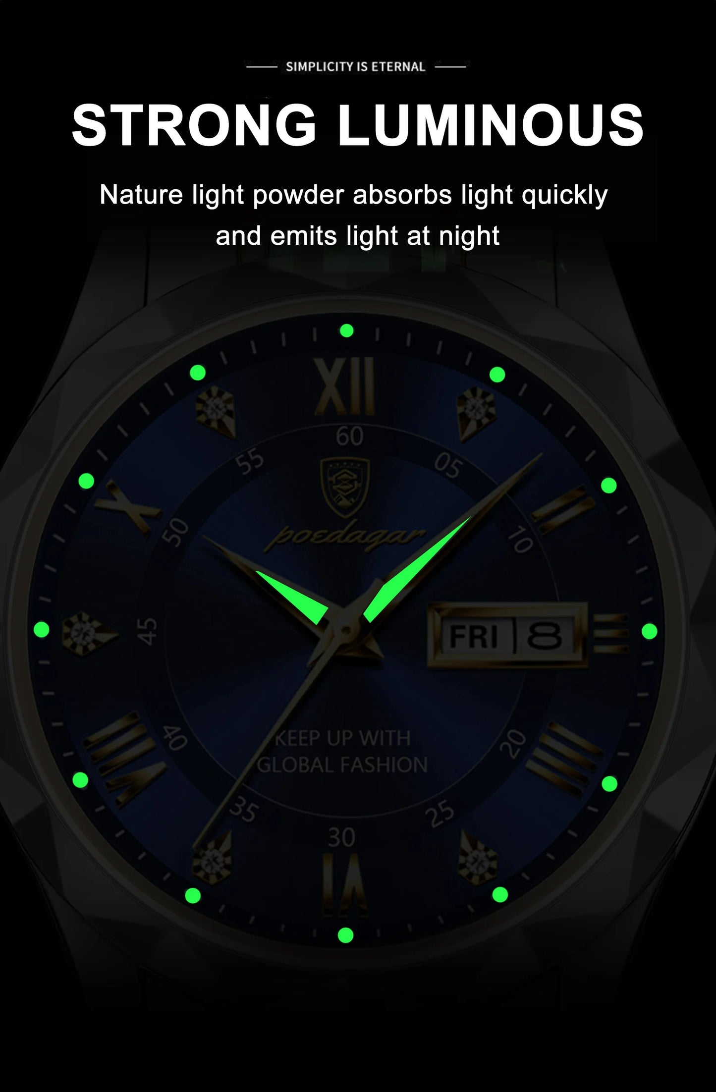 Luminous Steel & Quartz Water Resistant Watch