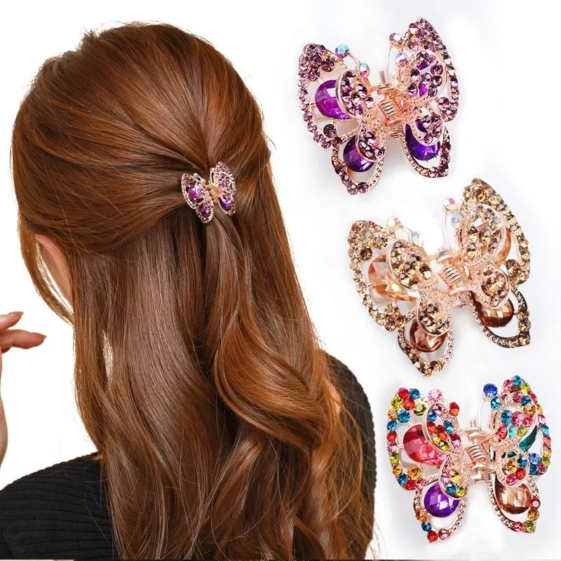 Rhinestone Butterfly Hair Clips