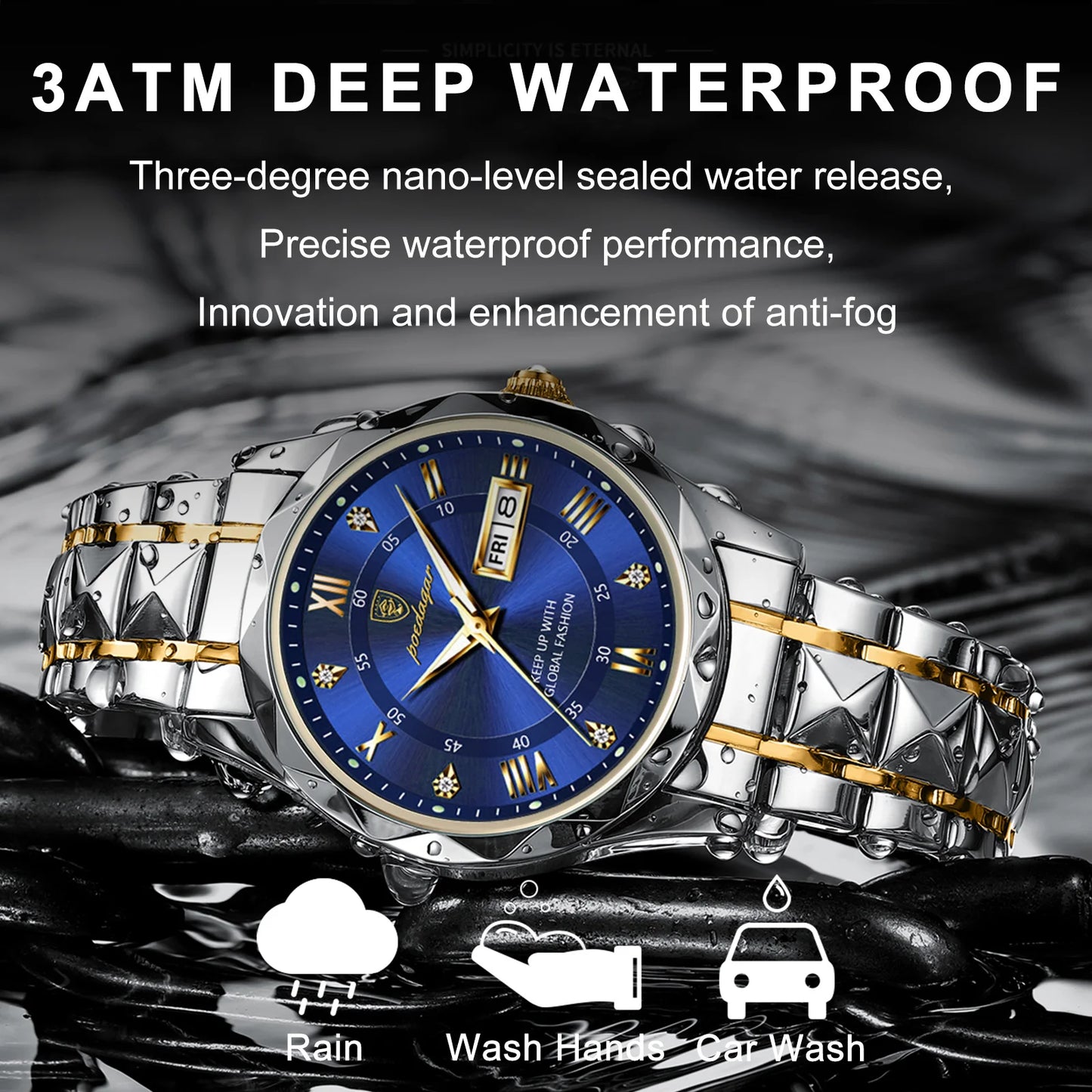 Luminous Steel & Quartz Water Resistant Watch