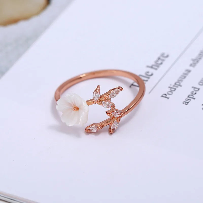 Rose Gold Crystal Leaf Rings