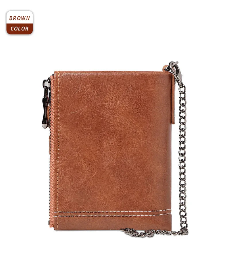 Retro Leather Wallet with Metal Chain