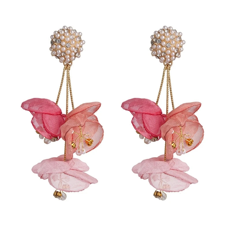 Pearl Laced Flower Drop Earrings