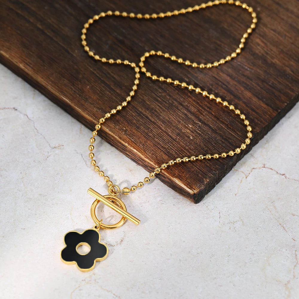 Black Flower Pendant Chains