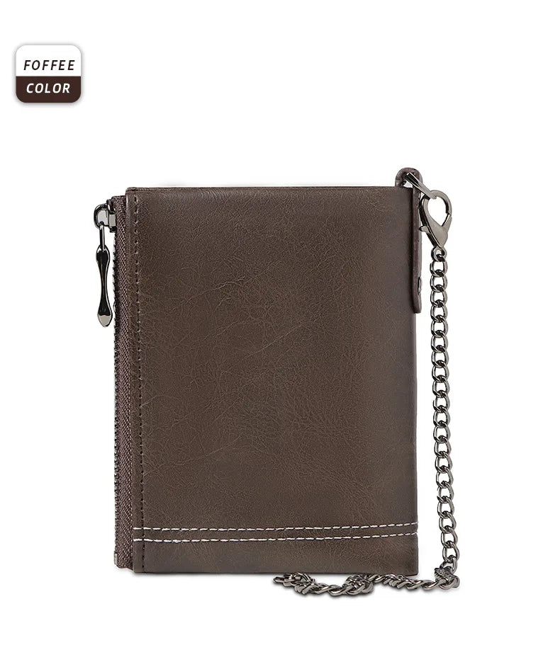 Retro Leather Wallet with Metal Chain